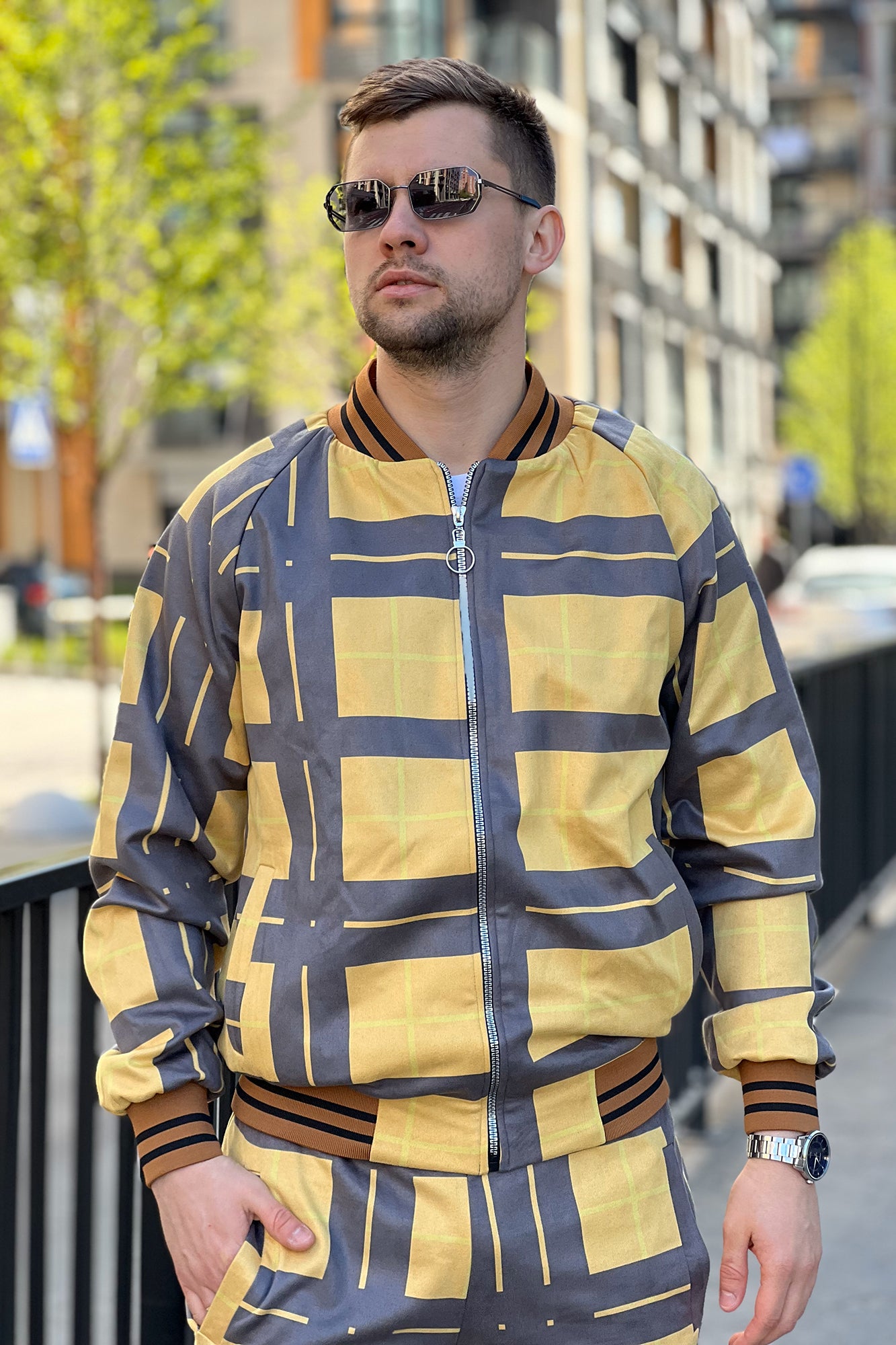 Premium Yellow-Black Tartan Men's Tracksuit
