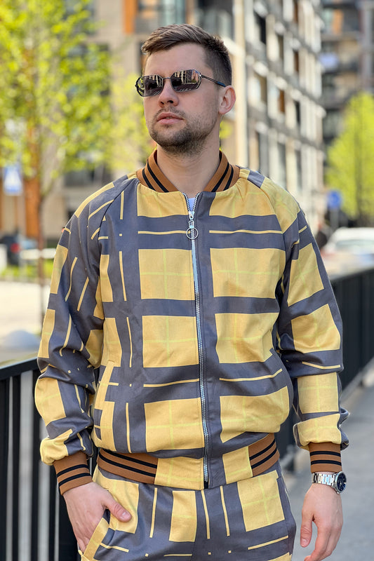 Premium Yellow-Black Tartan Men's Tracksuit
