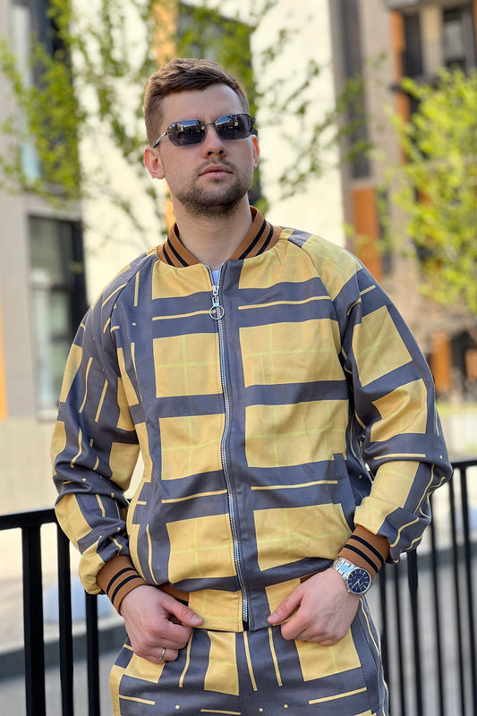 Premium Yellow-Black Tartan Men's Tracksuit