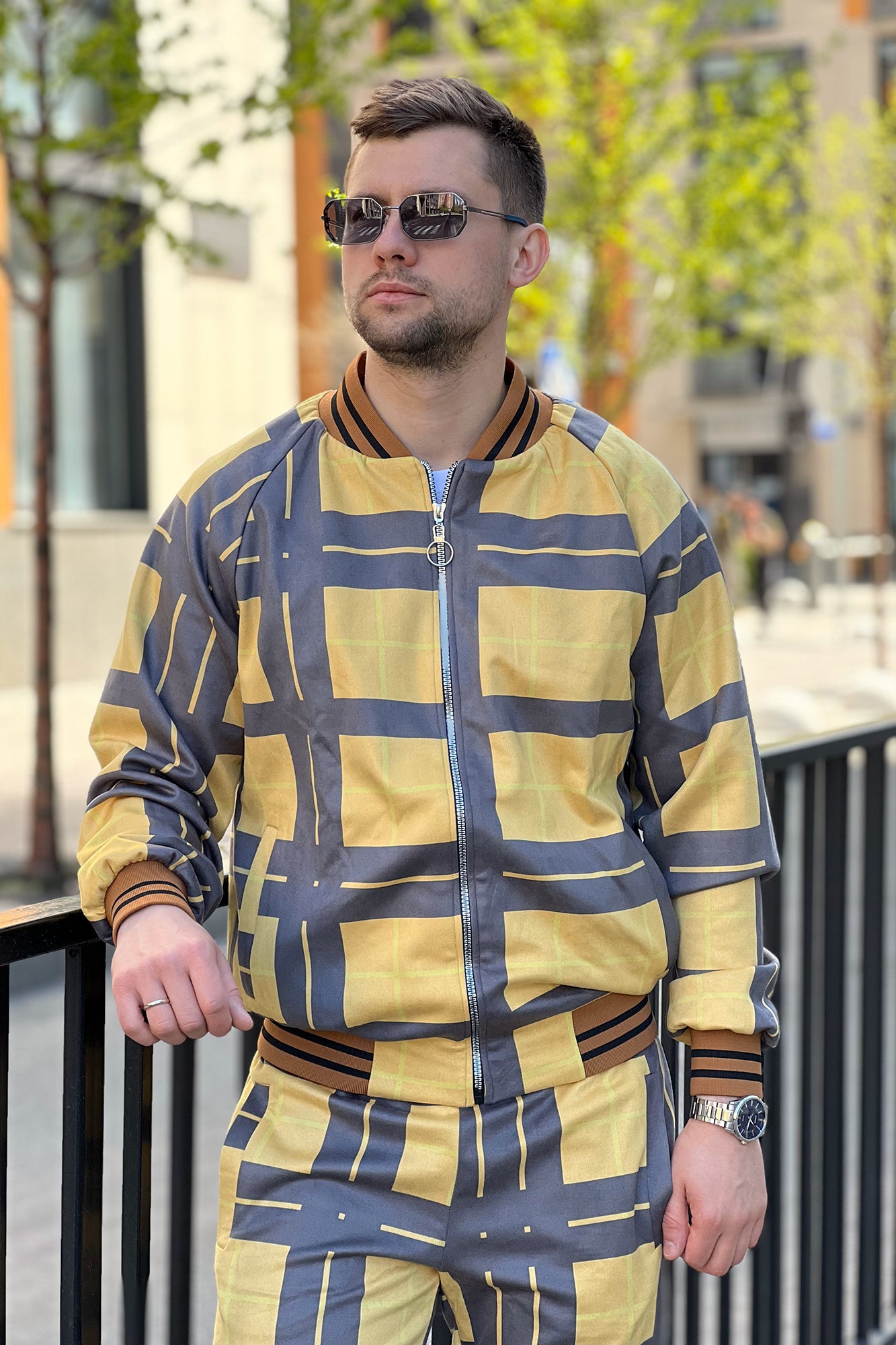 Premium Yellow-Black Tartan Men's Tracksuit