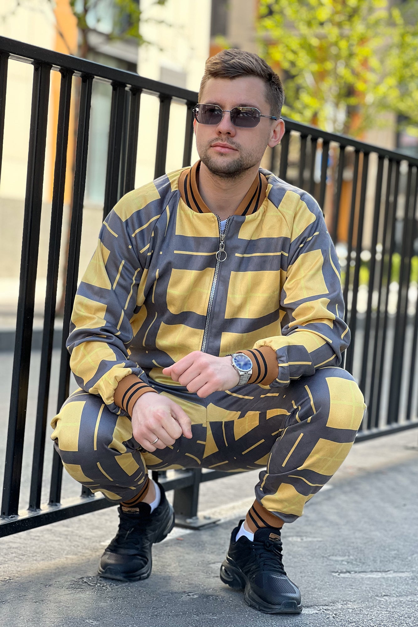 Premium Yellow-Black Tartan Men's Tracksuit