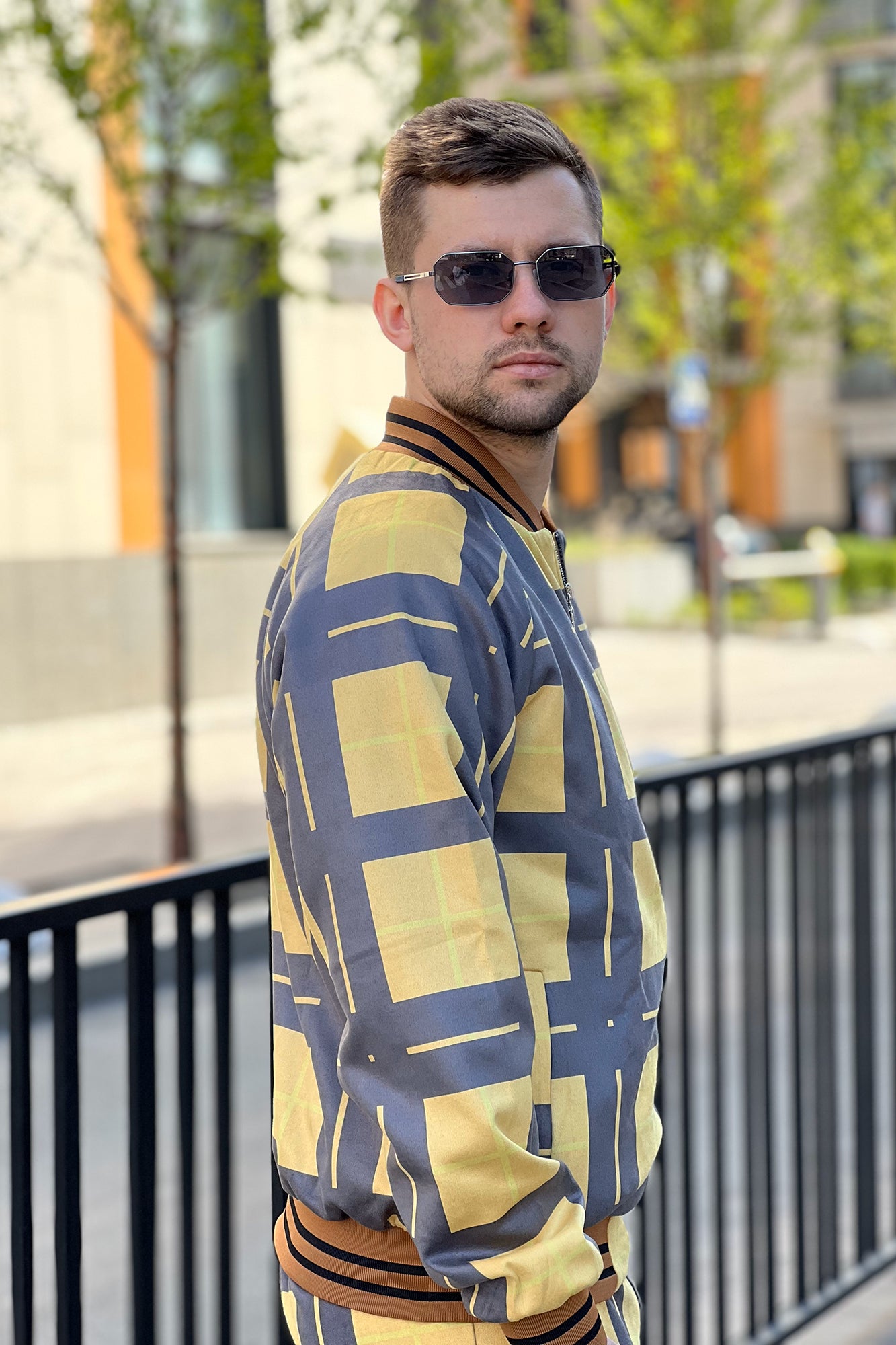Premium Yellow-Black Tartan Men's Tracksuit