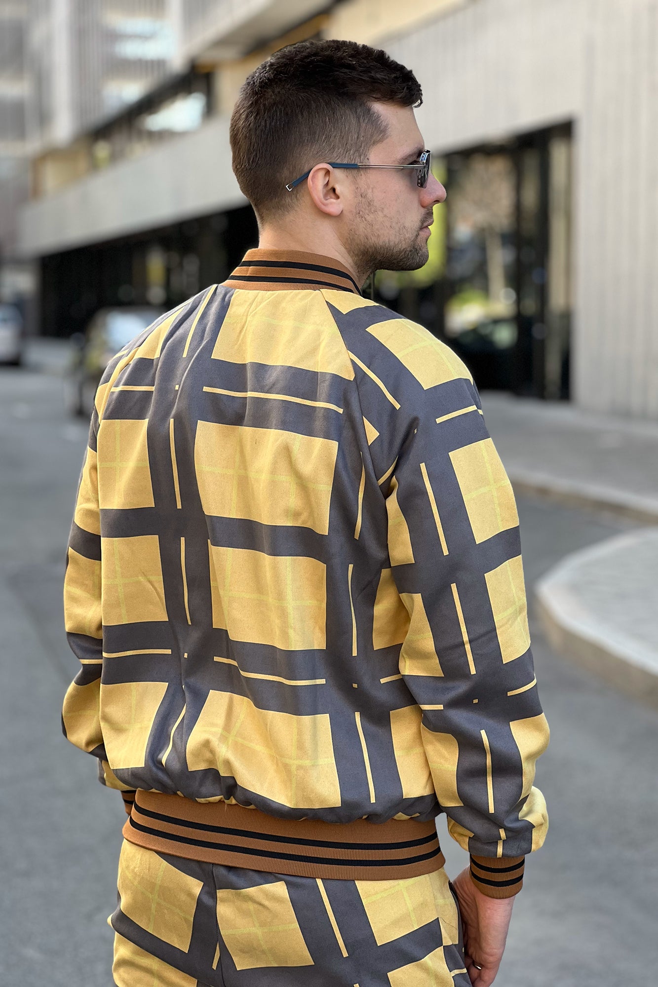 Premium Yellow-Black Tartan Men's Tracksuit