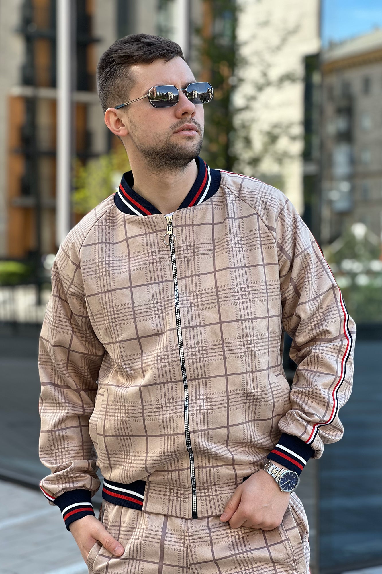 Beige Tartan Tracksuit Men's