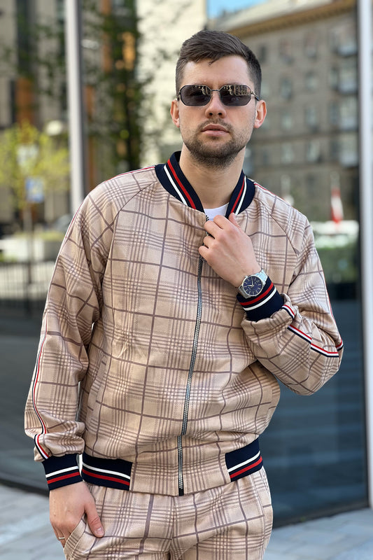 Beige Tartan Tracksuit Men's