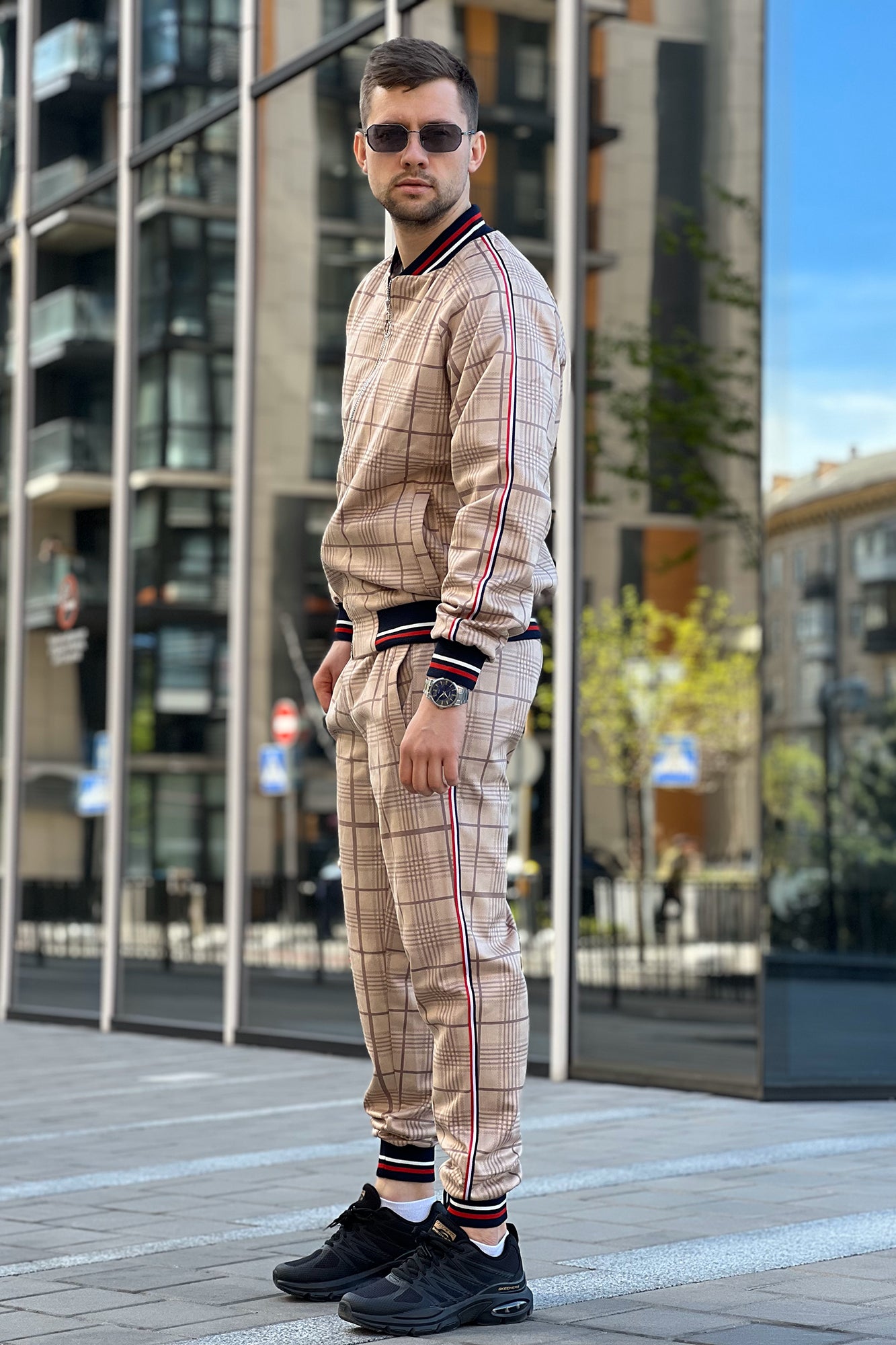 Beige Tartan Tracksuit Men's