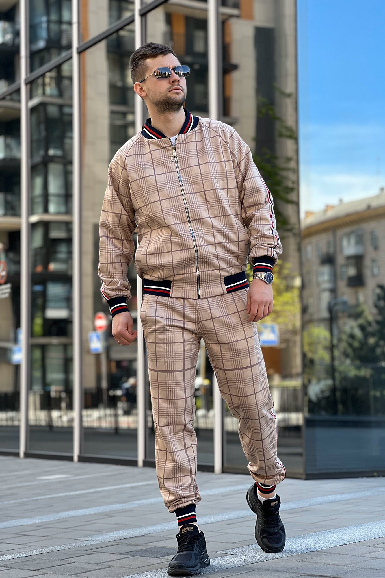 Beige Tartan Tracksuit Men's