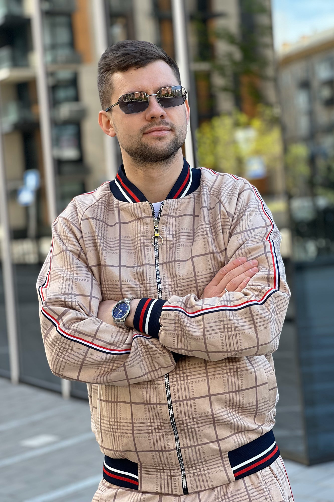 Beige Tartan Tracksuit Men's