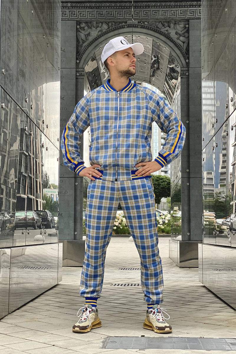Yellow-Blue Checkered Colin Farrell Coach Tracksuit