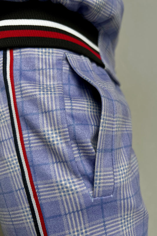 Violet and blue checkered men’s tracksuit