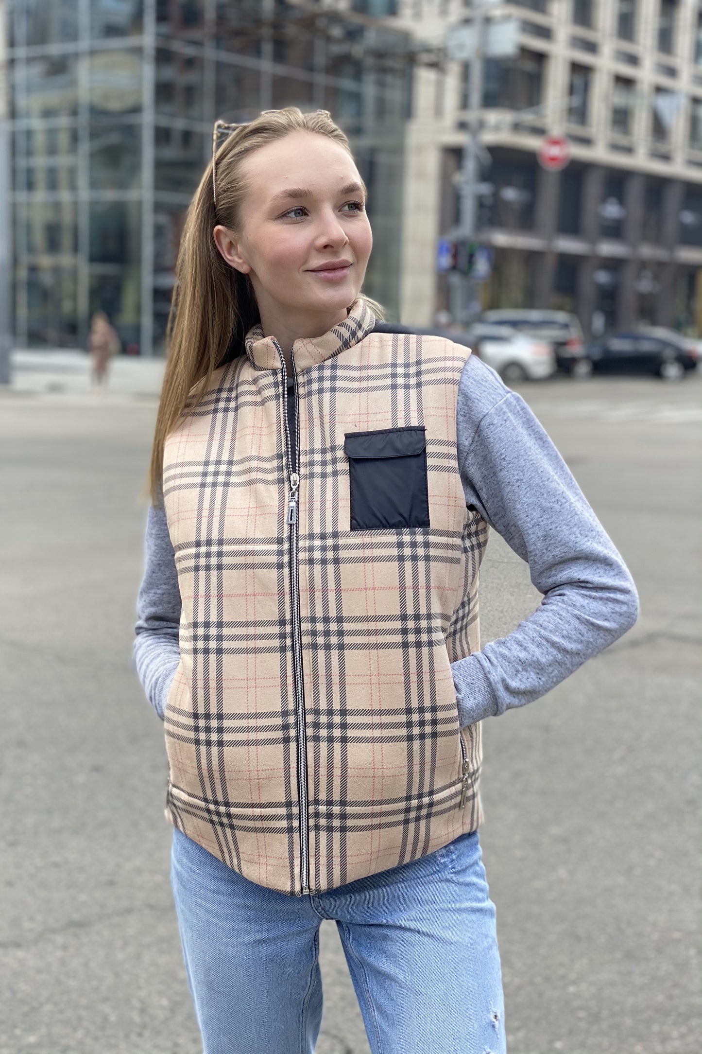 Vest demi-season, unisex, color Brown