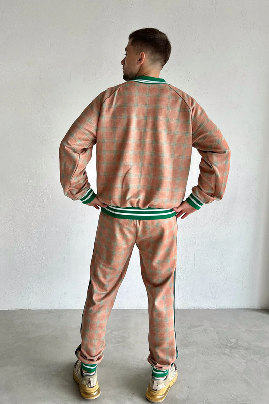 Beige Tartan Tracksuit Men's