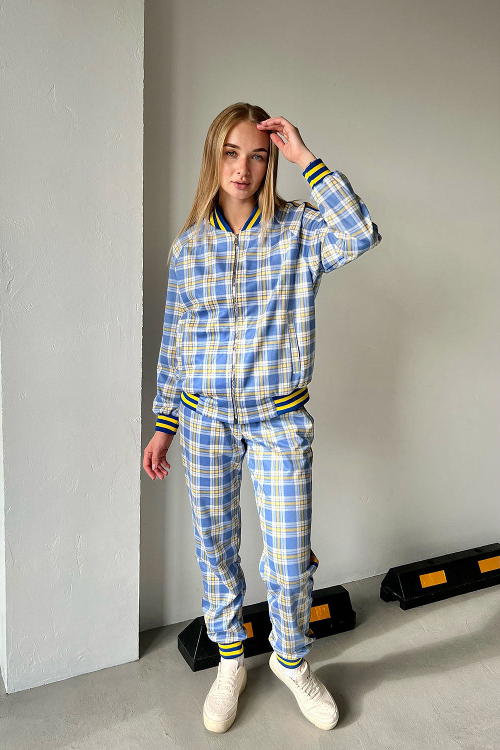 Women's Yellow-Blue Checkered Colin Farrell Coach Tracksuit
