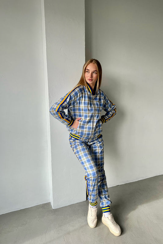 Women's Yellow-Blue Checkered Colin Farrell Coach Tracksuit