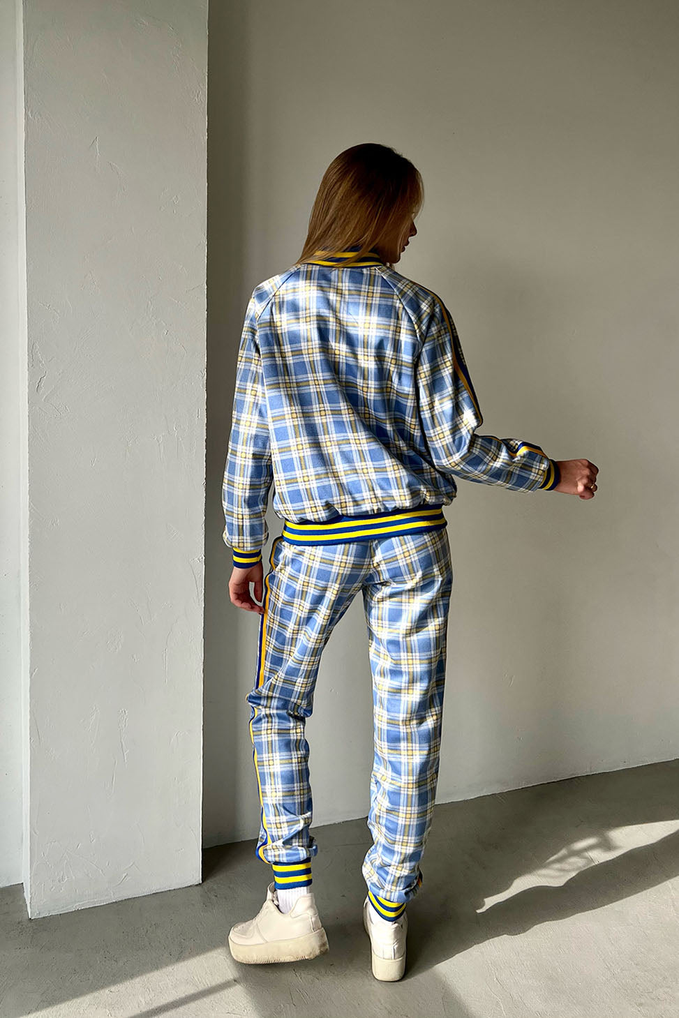 Women's Yellow-Blue Checkered Colin Farrell Coach Tracksuit