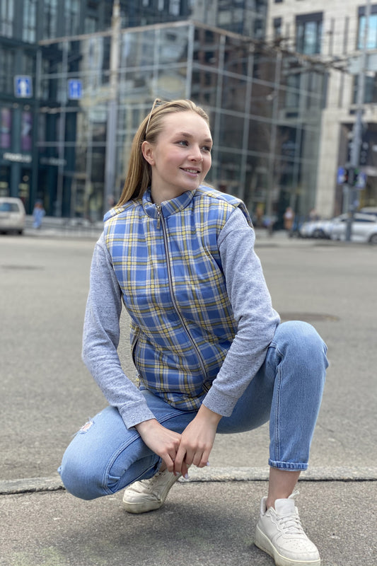 Vest demi-season, unisex, plaid Yellow-Blue