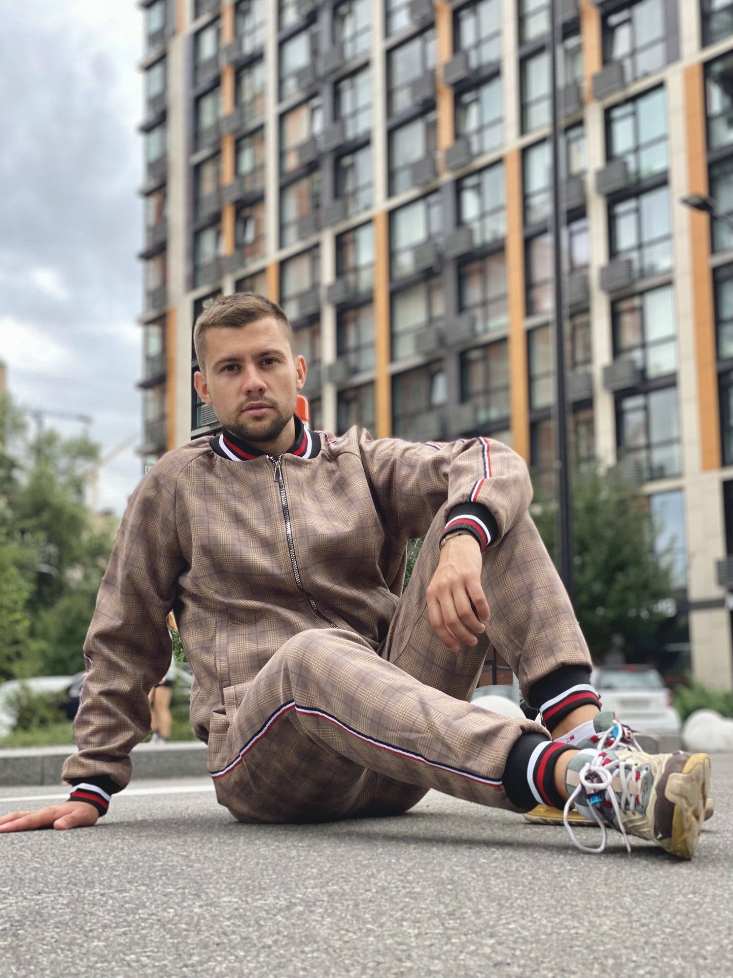 Brown Checkered Colin Farrell Coach Tracksuit