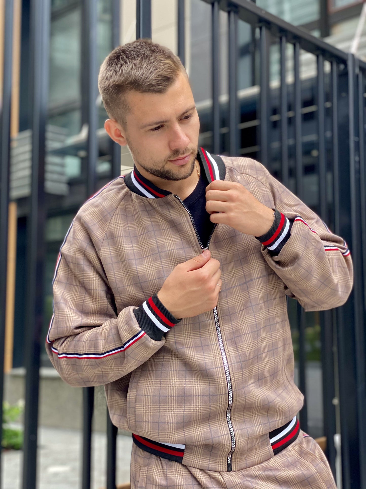 Brown Checkered Colin Farrell Coach Tracksuit
