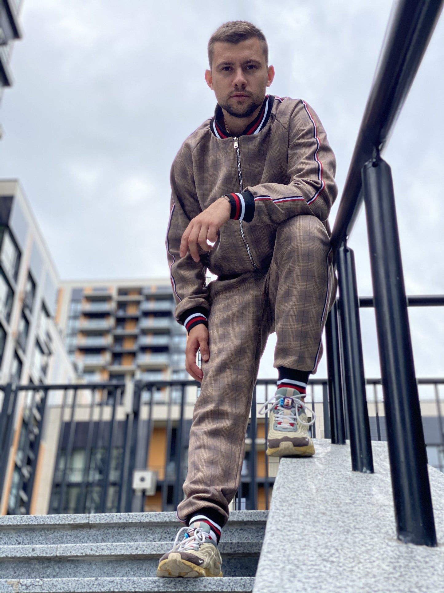 Brown Checkered Colin Farrell Coach Tracksuit