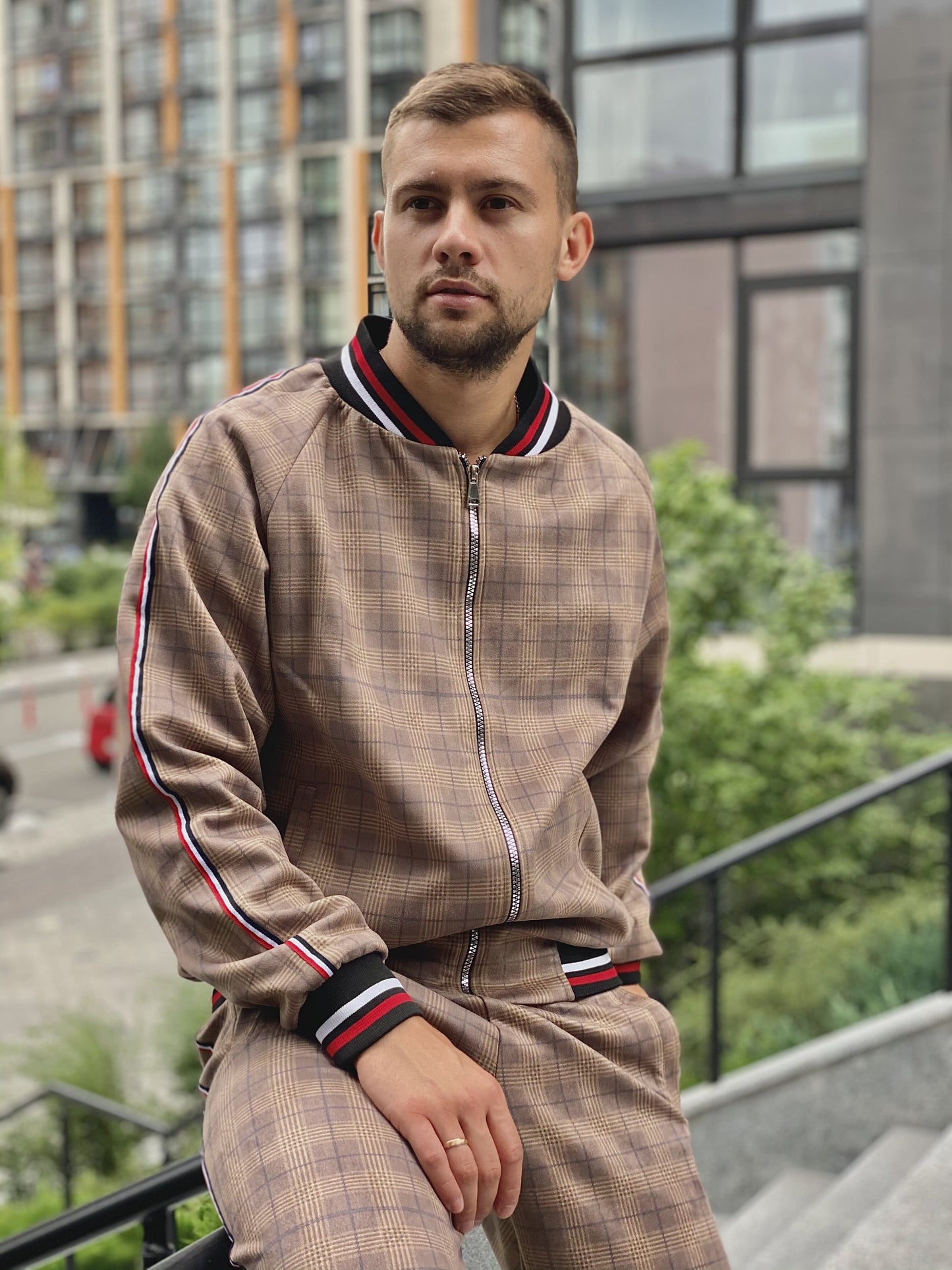 Brown Checkered Colin Farrell Coach Tracksuit