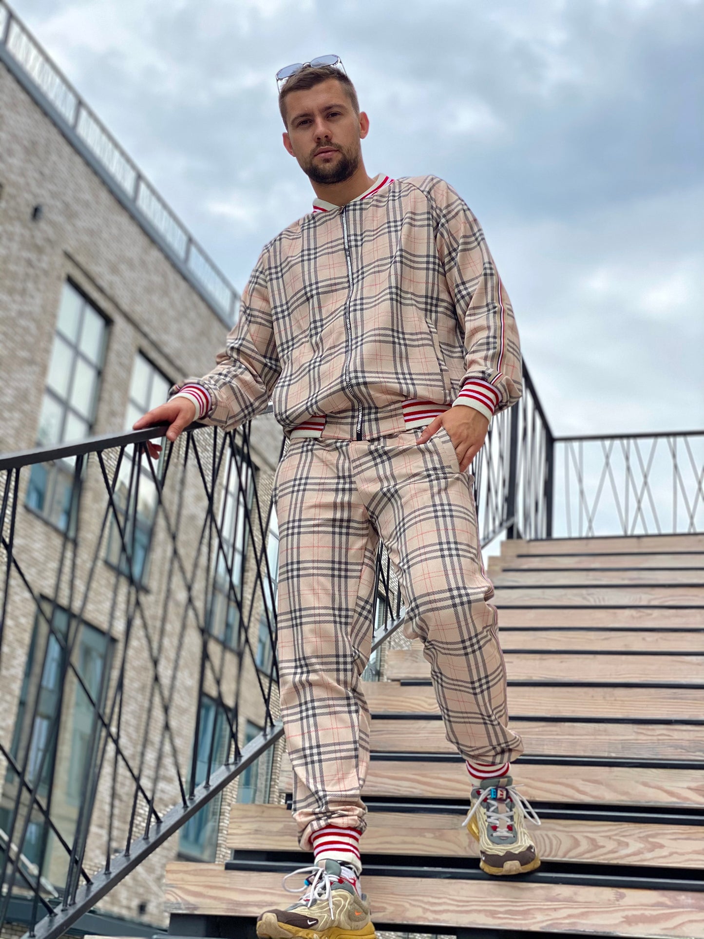 Checkered Coach Tracksuit Beige