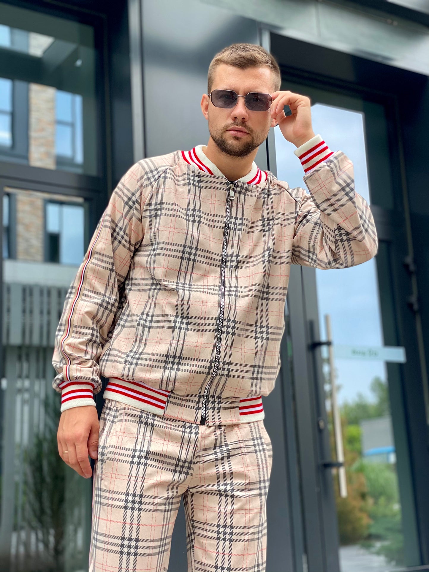 Checkered Coach Tracksuit Beige