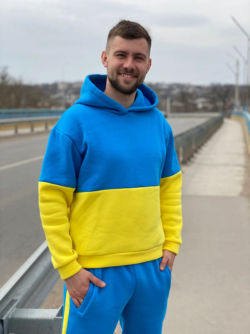 Men's Blue-Yellow Tracksuit Fleece