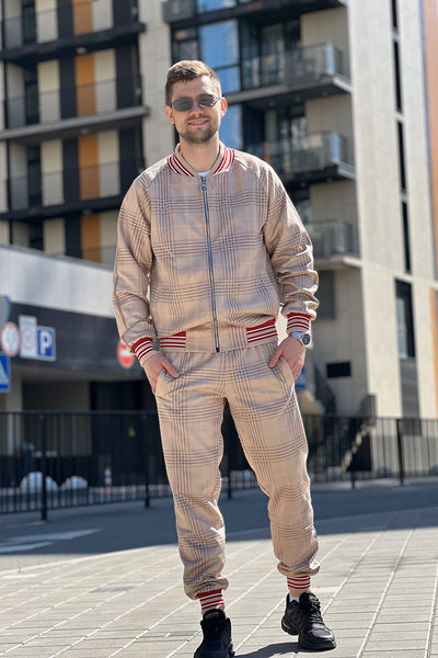 Beige Tartan Tracksuit Men's