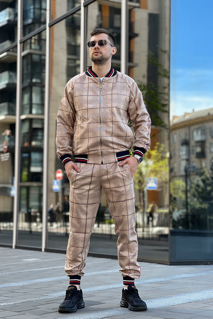 Beige Tartan Tracksuit Men's