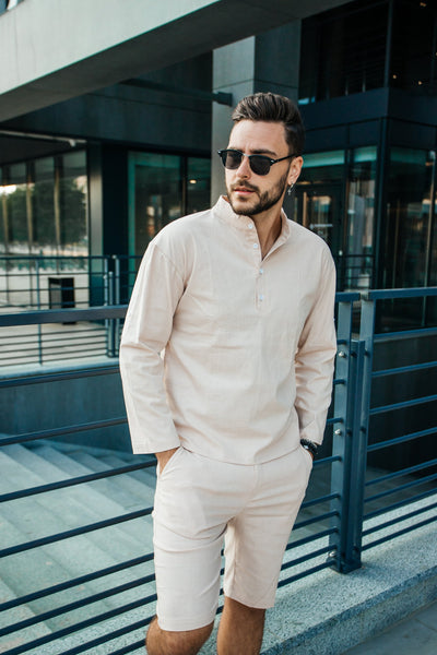 Men's Linen Summer Set in Beige