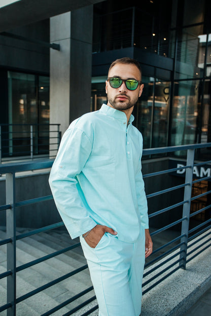 Men's Linen Summer Set in Light-Blue