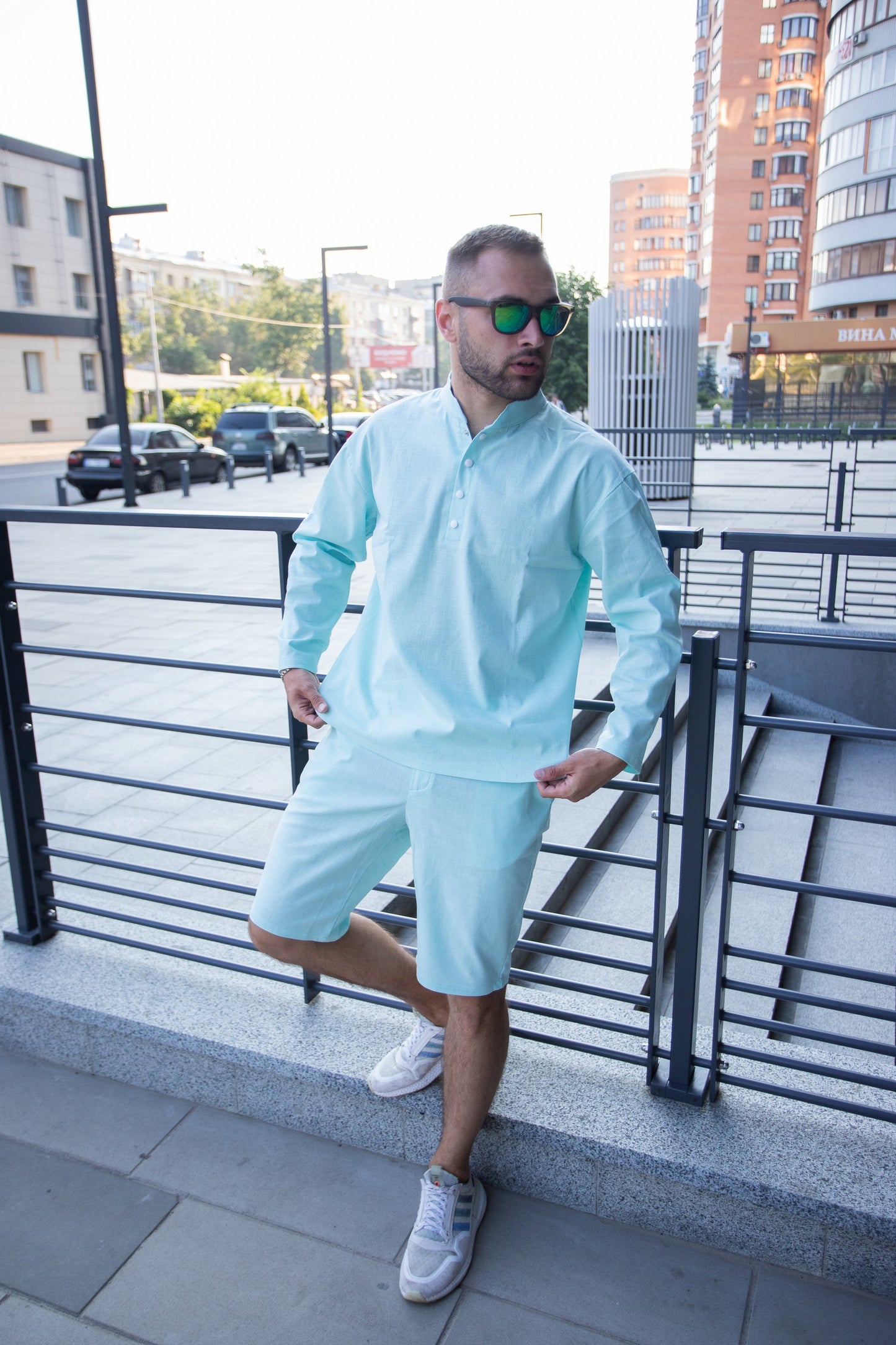 Men's Linen Summer Set in Light-Blue