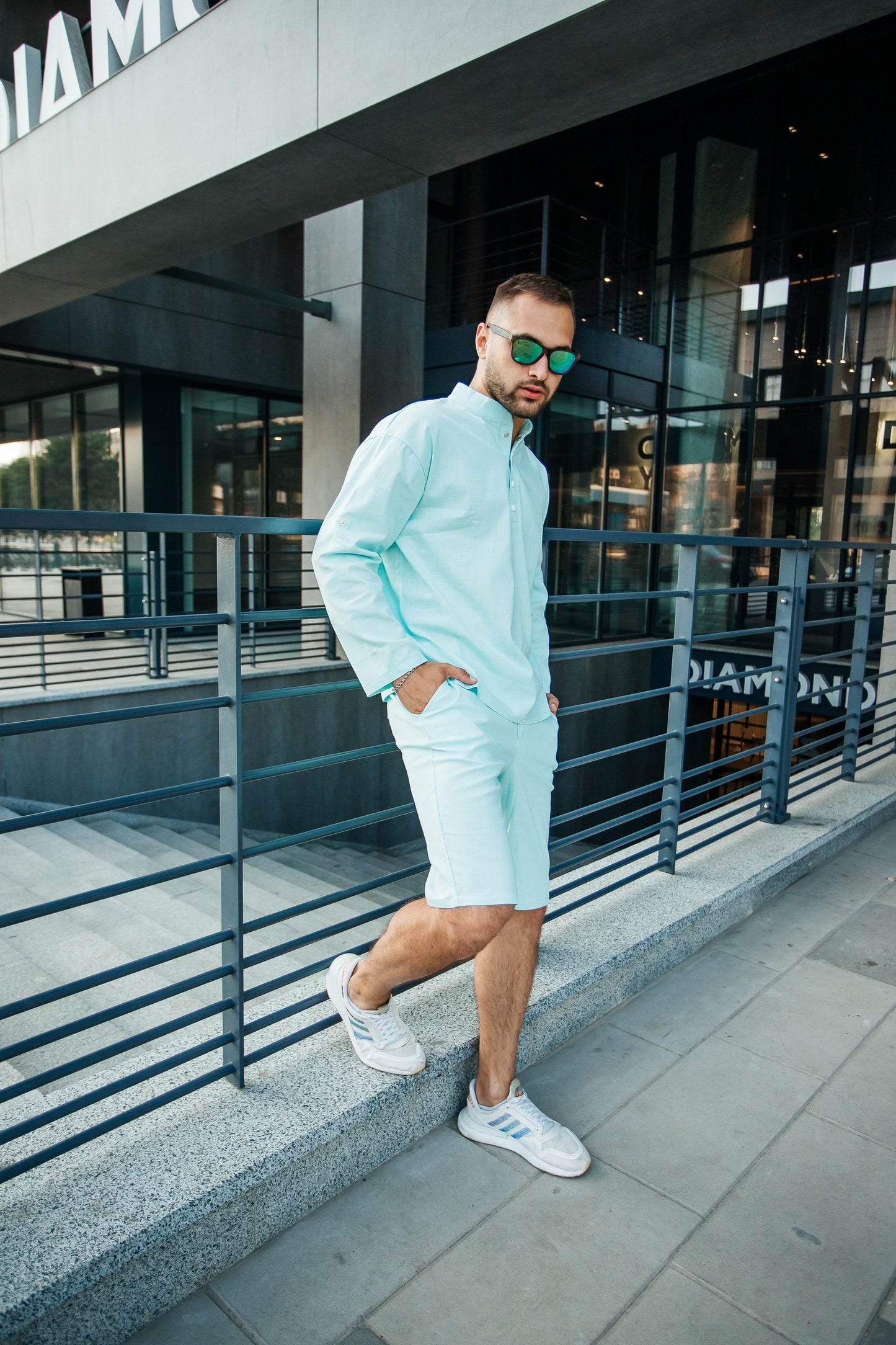 Men's Linen Summer Set in Light-Blue