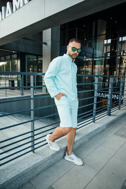Men's Linen Summer Set in Light-Blue