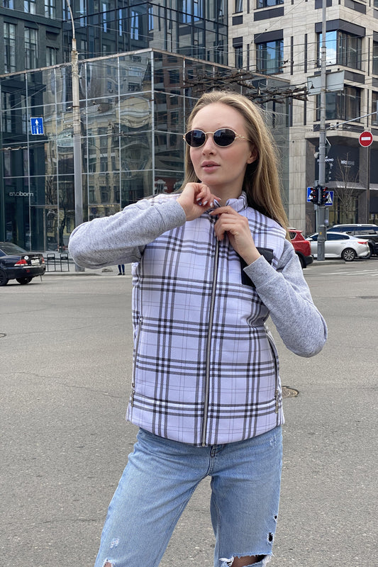 Vest demi-season, unisex, plaid Black-White