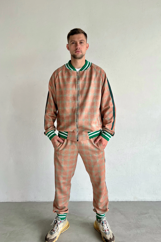 Beige Tartan Tracksuit Men's