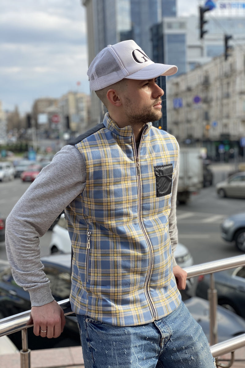 Vest demi-season, unisex, plaid Yellow-Blue