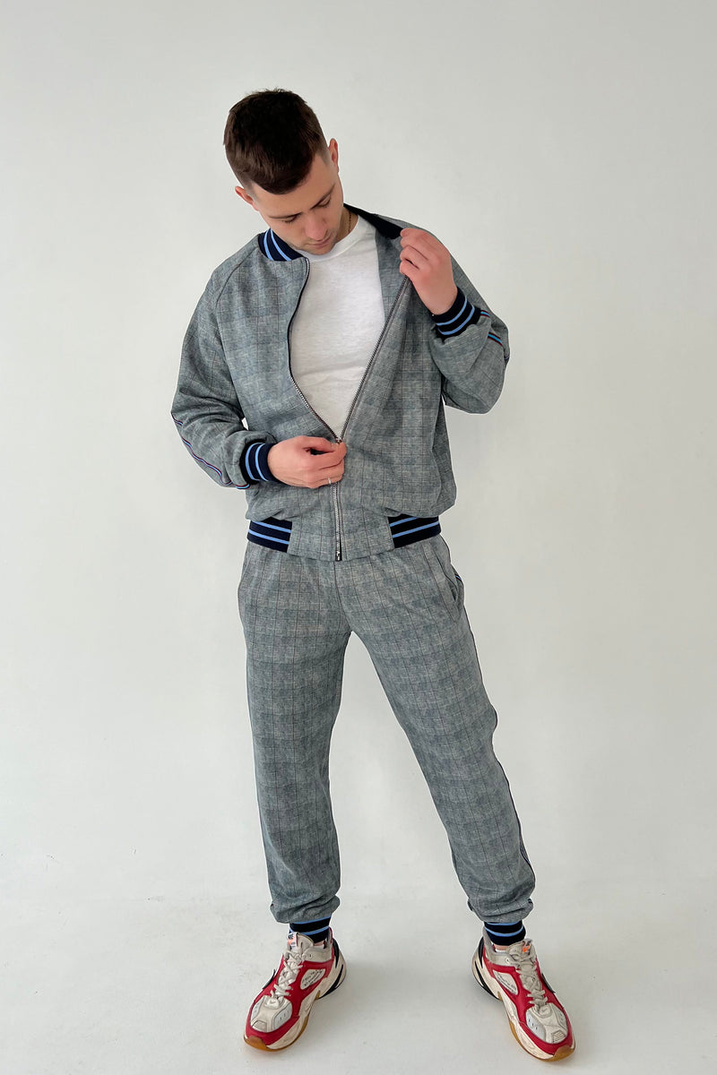 Blue Checkered Colin Farrell Coach Tracksuit