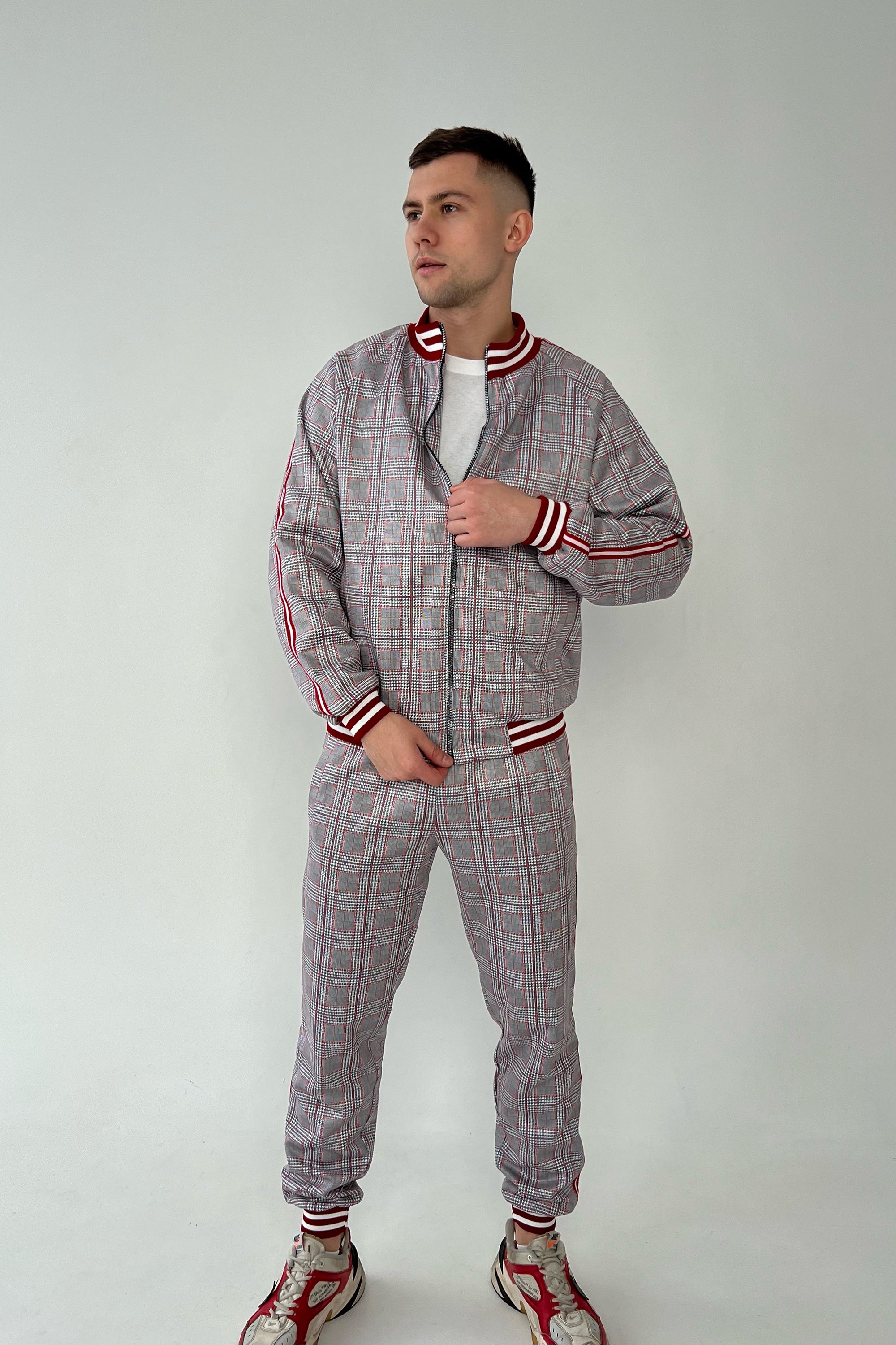 Grey Checkered Colin Farrell Coach Tracksuit
