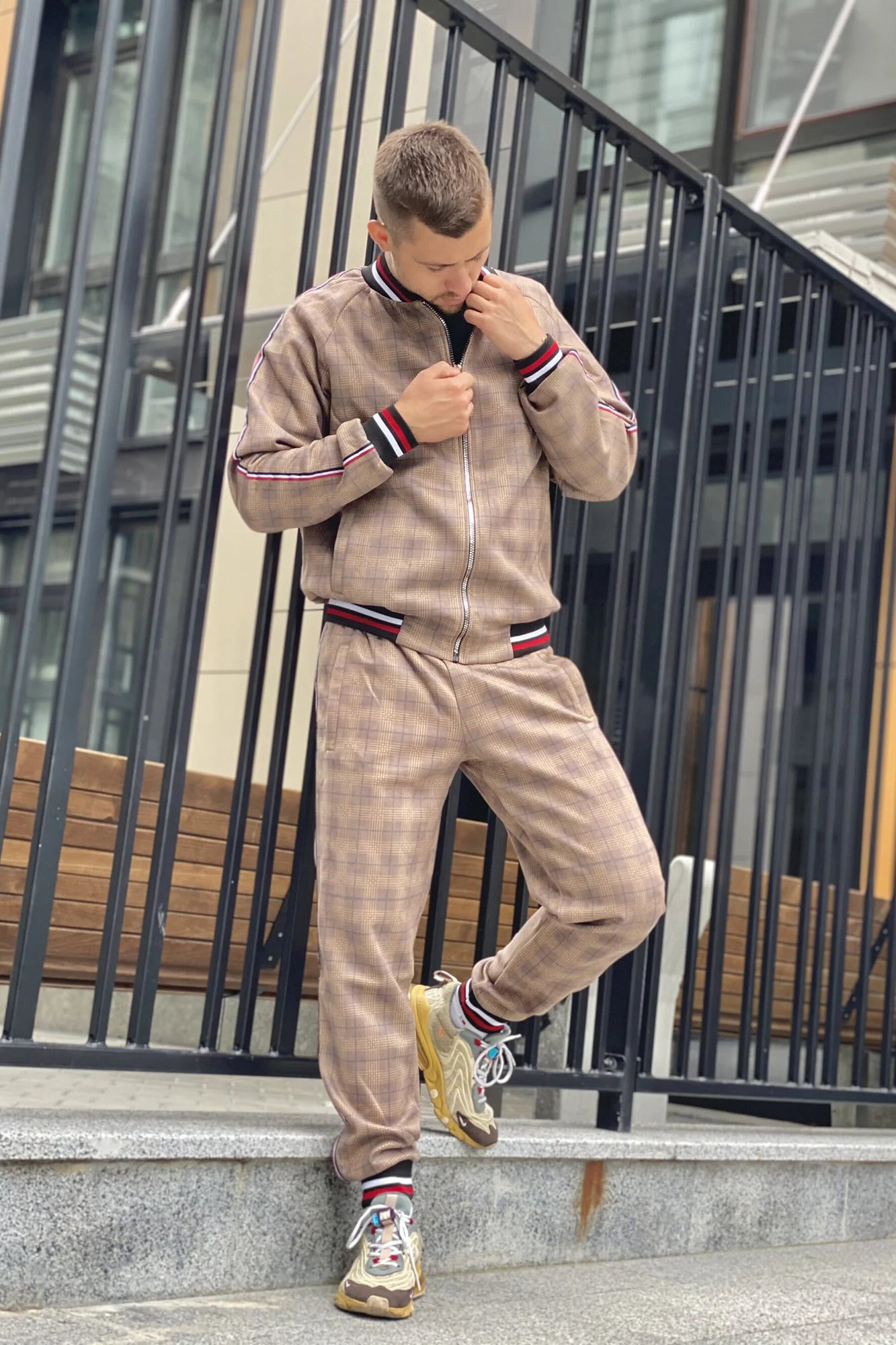 Brown Checkered Colin Farrell Coach Tracksuit