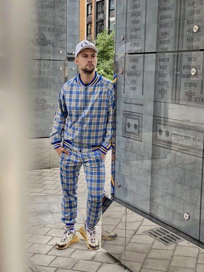 Yellow-Blue Checkered Colin Farrell Coach Tracksuit