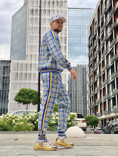 Yellow-Blue Checkered Colin Farrell Coach Tracksuit