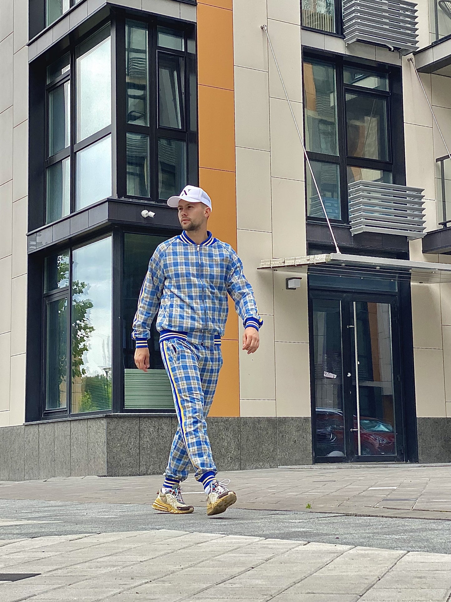Yellow-Blue Checkered Colin Farrell Coach Tracksuit