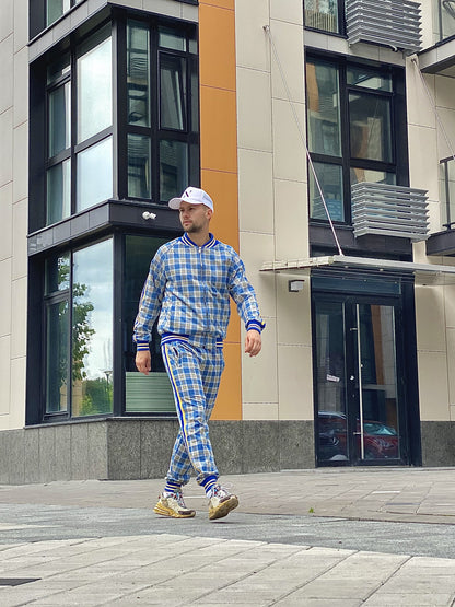 Yellow-Blue Checkered Colin Farrell Coach Tracksuit