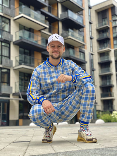 Yellow-Blue Checkered Colin Farrell Coach Tracksuit