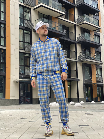 Yellow-Blue Checkered Colin Farrell Coach Tracksuit