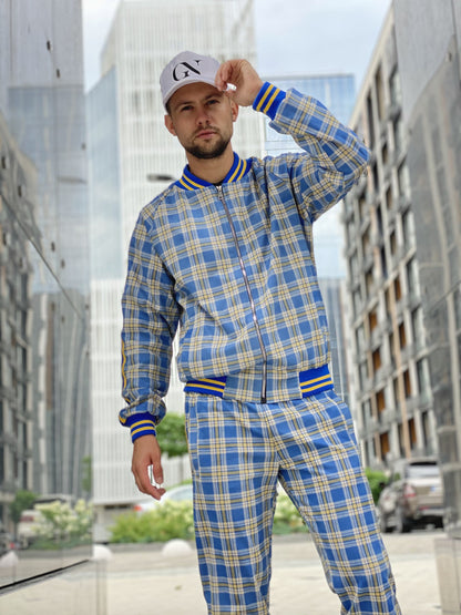 Yellow-Blue Checkered Colin Farrell Coach Tracksuit