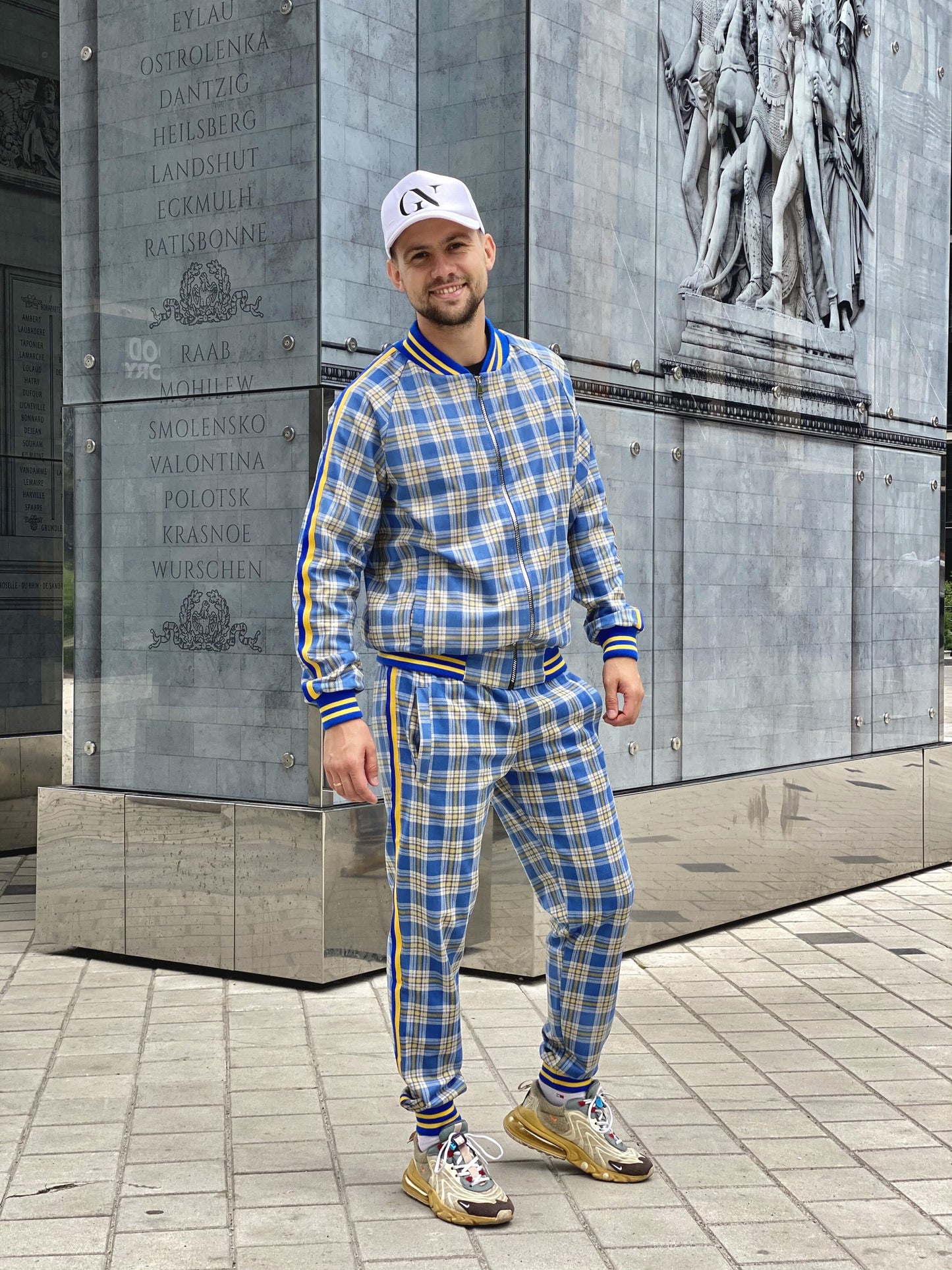 Yellow-Blue Checkered Colin Farrell Coach Tracksuit