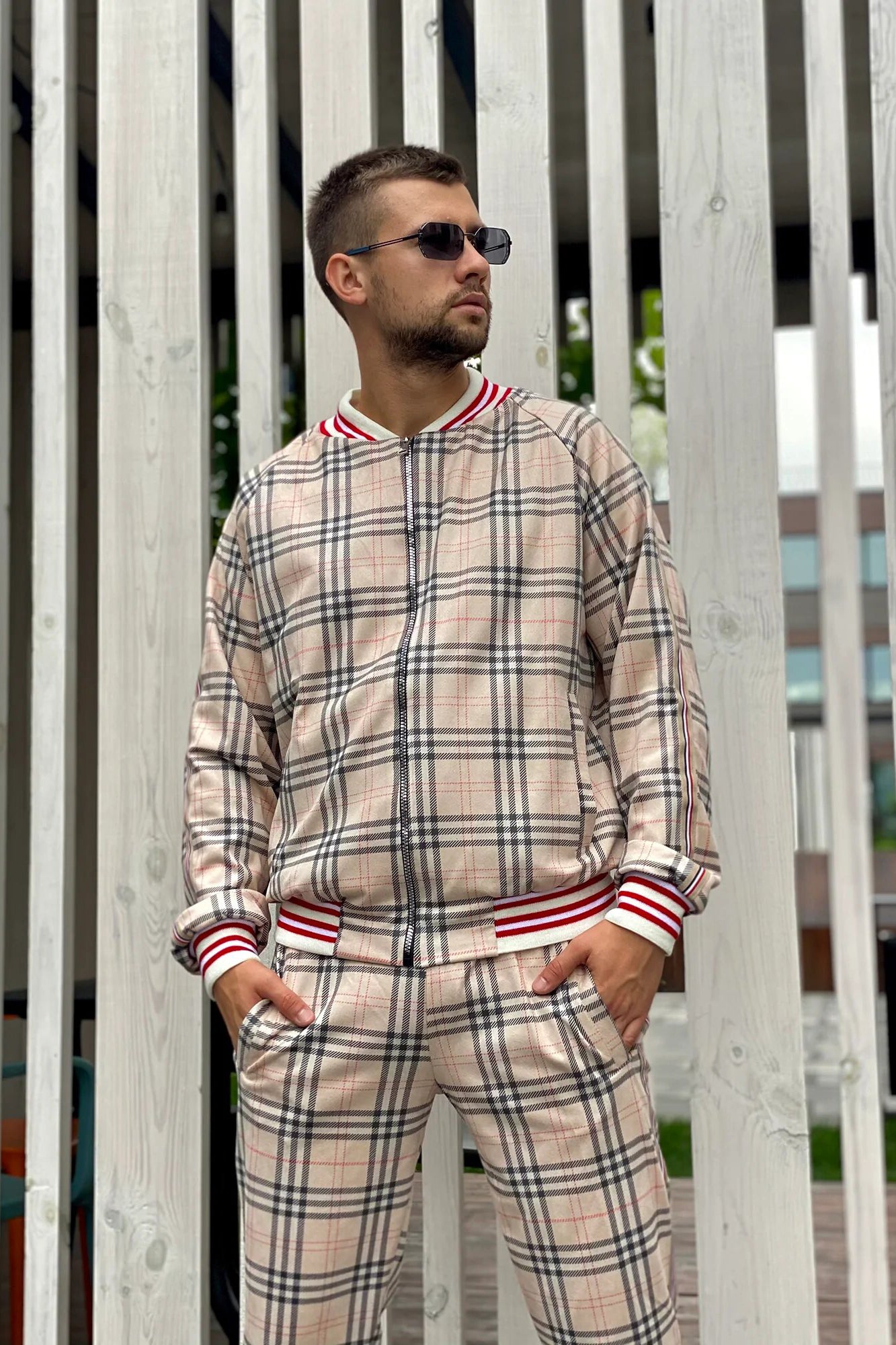 Checkered Coach Tracksuit Beige