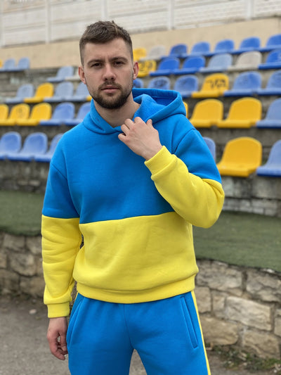 Blue and yellow sweatsuit sales